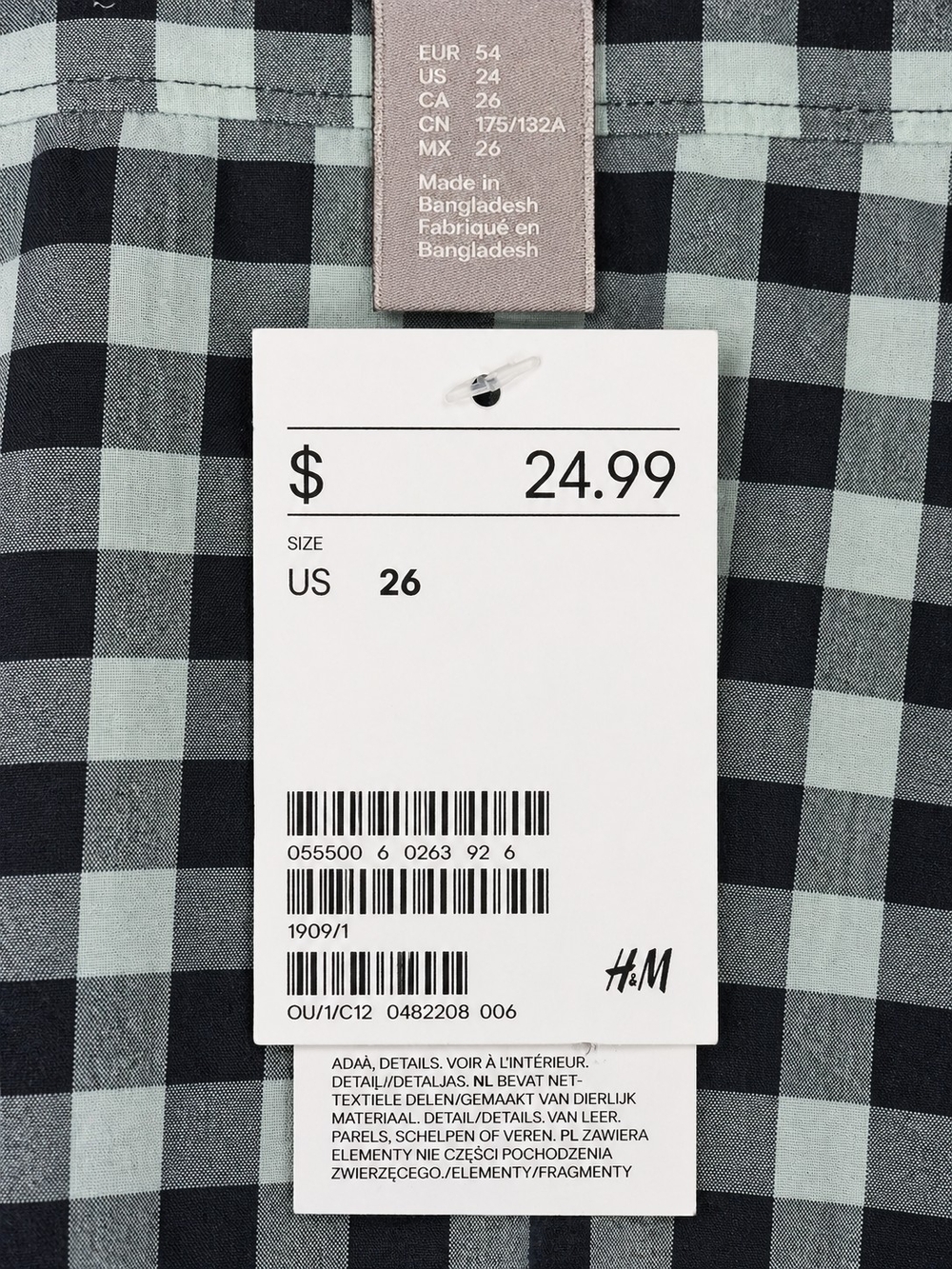 Plus Size H&M Black and Mint Green Check Button-Down Shirt Size 26 - Picture 6 of 6